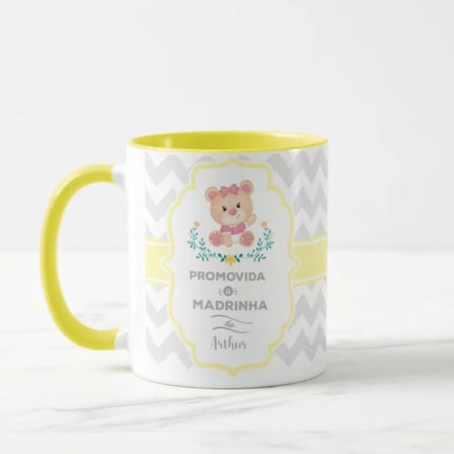 Caneca Personalizada Madrinha Dinda Batizado Convite Ursinha