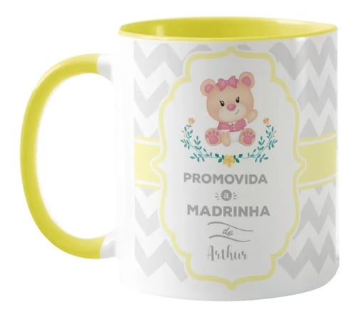 Caneca Personalizada Madrinha Dinda Batizado Convite Ursinha - Batizado (Madrinha)