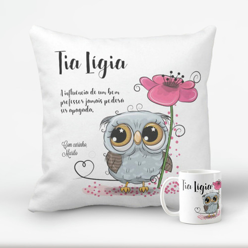 Kit Almofada Decoração E Caneca Professora Corujinha