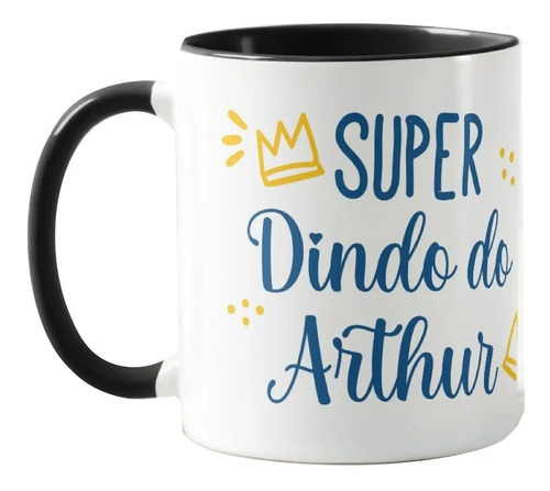 Caneca Presente Criativo Padrinho Super Dindo com Nomes - Batizado (Padrinho)