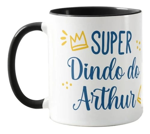 Caneca Presente Criativo Padrinho Super Dindo com Nomes - Batizado (Padrinho)