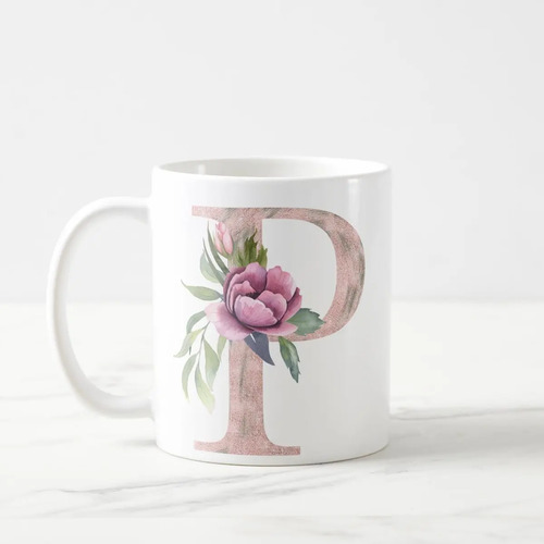 Caneca Feminina Personalizada com Nome e Inicial P - Outros (Inicial P com nome floral)