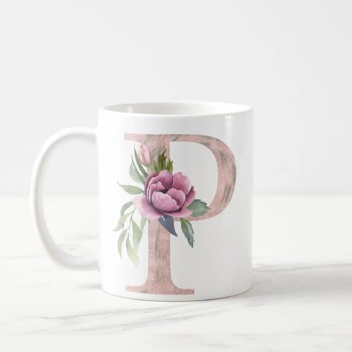 Caneca Feminina Personalizada com Nome e Inicial P - Outros (Inicial P com nome floral)