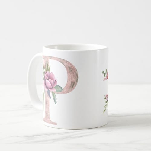 Caneca Feminina Personalizada com Nome e Inicial P