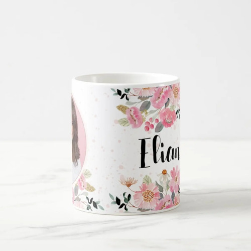 Caneca Feminina Personalizada com Foto e Nome Floral