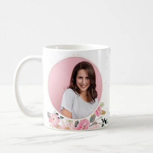 Caneca Feminina Personalizada com Foto e Nome Floral
