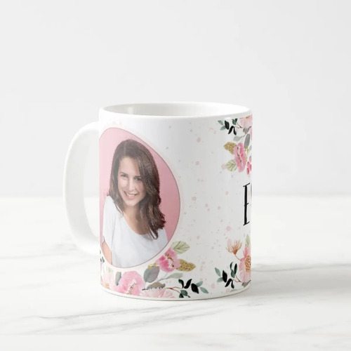 Caneca Feminina Personalizada com Foto e Nome Floral