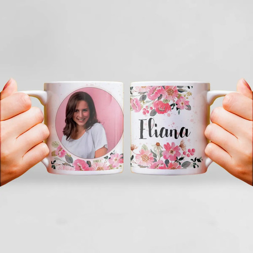 Caneca Feminina Personalizada com Foto e Nome Floral - Outros (Mulher)