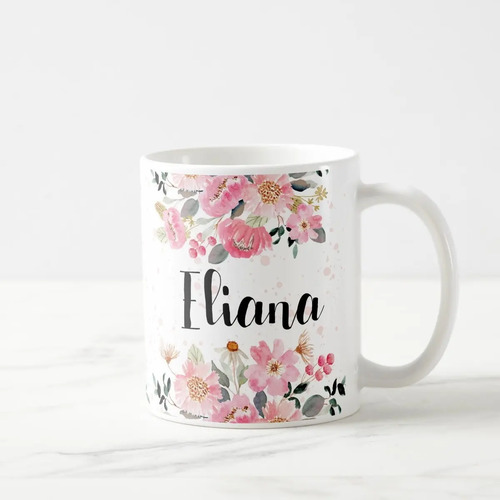 Caneca Feminina Personalizada com Foto e Nome Floral