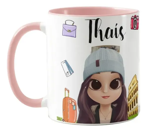 Caneca Personalizada Feminina Turismo Viajantes com o Avatar - Profissões (Viagem Pela Europa)