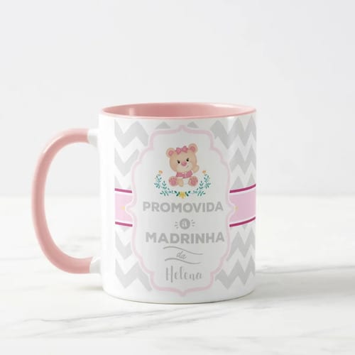 Caneca Madrinha Batizado Presente Convite Criativo Ursinha
