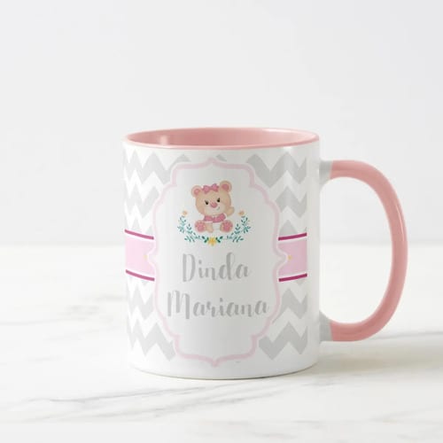 Caneca Madrinha Batizado Presente Convite Criativo Ursinha