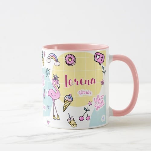 Caneca Personalizada com Nome Feminina Presente Flamingo
