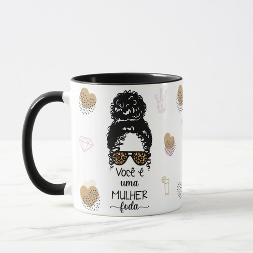 Caneca Mulher Cacheada Presente Personalizado Com Frase