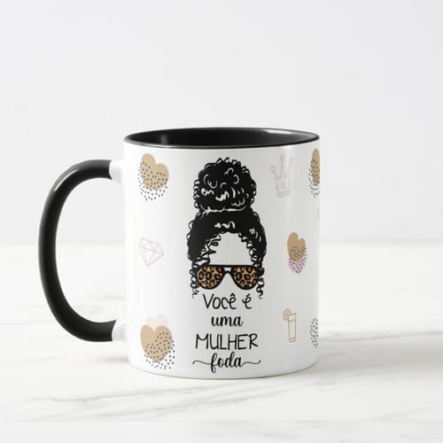 Caneca Mulher Cacheada Presente Personalizado Com Frase
