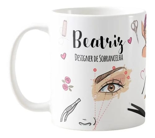 Caneca Presente Designer de Sobrancelhas Nome Personalizado - Profissões (Cabeleireiro(a))