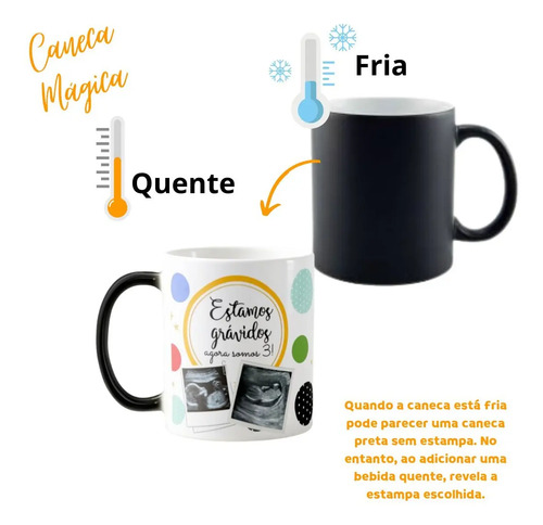 Caneca Mágica Criativa Estamos Gravidos Agora Somos Três