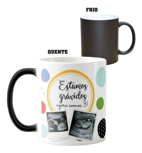 Caneca Mágica Criativa Estamos Gravidos Agora Somos Três - Anúncio de Gravidez (estamos gravidos ultrasom)