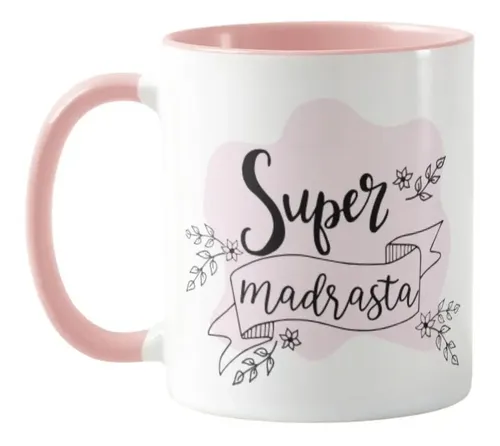 Caneca Personalizada Madrasta Presente Feminino - Família (Super Madrasta fundo rosa)