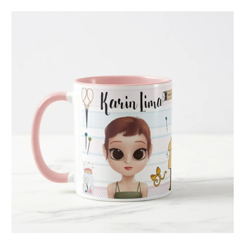 Caneca Rosa Estilista Moda Avatar e Nome Personalizado - Profissões (Moda)