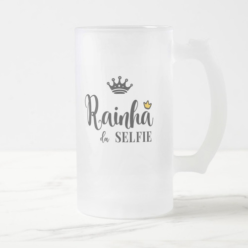 Caneca Vidro Jateado Presente Amiga Rainha da Selfie