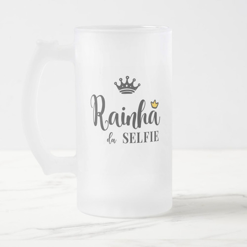 Caneca Vidro Jateado Presente Amiga Rainha da Selfie