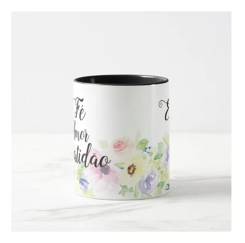 Caneca Fé Amor Gratidão
