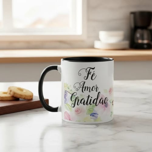 Caneca Fé Amor Gratidão