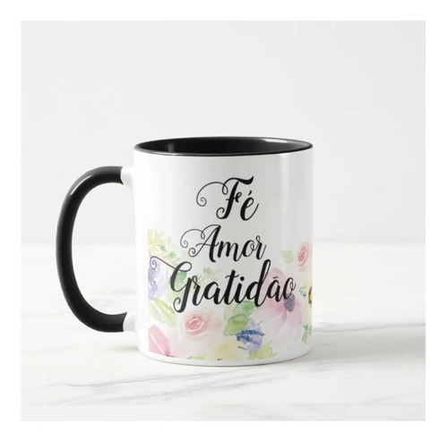 Caneca Fé Amor Gratidão