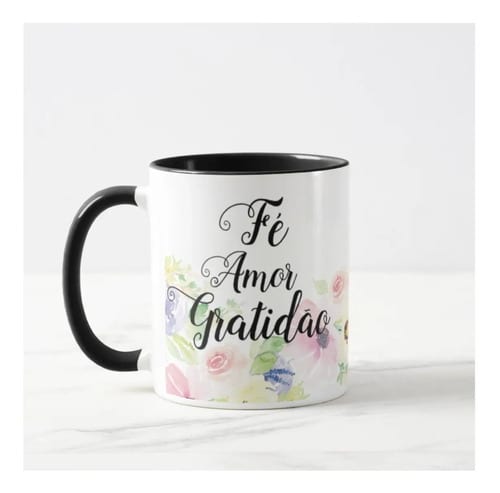 Caneca Fé Amor Gratidão