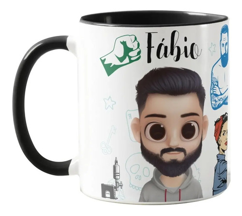 Caneca Personalizada Tatuagem Presente Criativo Tatuador - Profissões (Tatuador com avatar e nome)