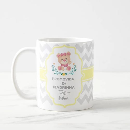 Caneca Convite Madrinha Dinda Batizado Batismo Crisma Ursa