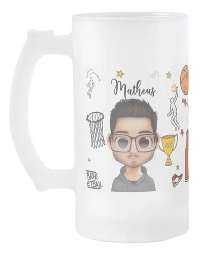 Copo Cerveja Chopp Personalizado para Treinador de Basquete - Profissões (Técnico Basquete com nome e avatar chopp)