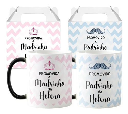 Kit 2 Canecas Mágicas Convite Criativo Padrinhos de Batismo - Batizado (Padrinho)