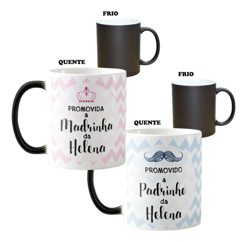Kit 2 Canecas Mágicas Convite Criativo Padrinhos de Batismo