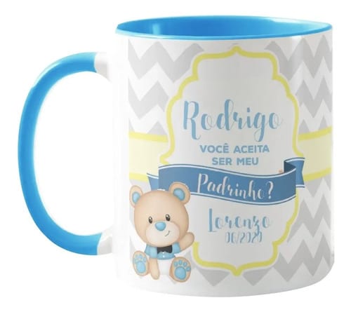 Caneca Personalizada Convite Padrinho Batizado Ursinho - Batizado (Padrinho)