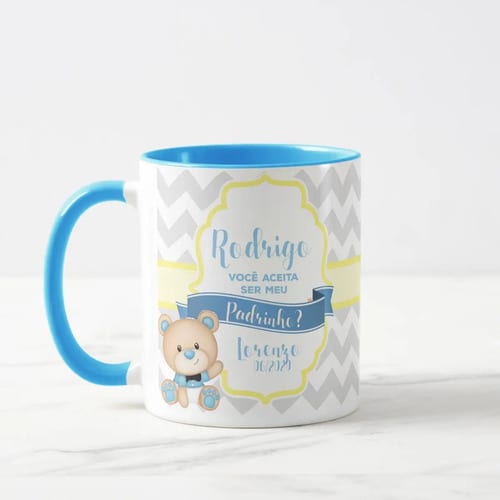 Caneca Personalizada Convite Padrinho Batizado Ursinho