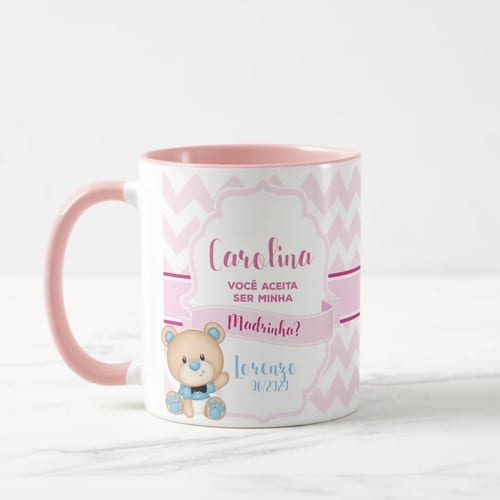 Caneca Personalizada Madrinha De Batismo Convite Ursinho