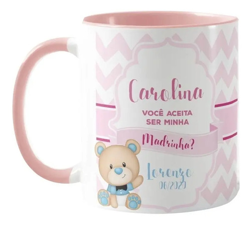 Caneca Personalizada Madrinha De Batismo Convite Ursinho - Batizado (Madrinha)