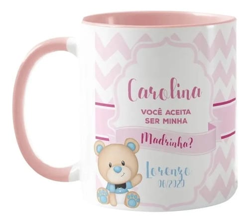 Caneca Personalizada Madrinha De Batismo Convite Ursinho - Batizado (Madrinha)