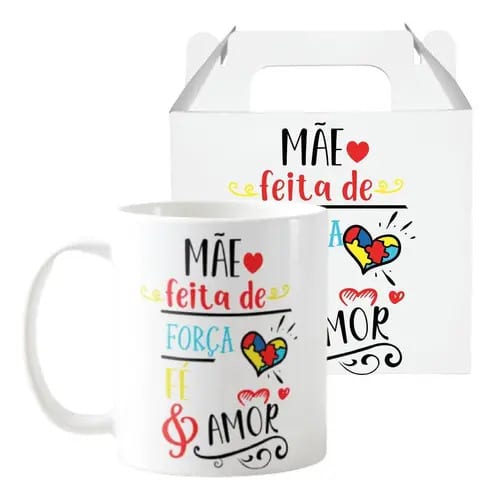 Caneca Presente Especial Mãe Autista Autismo Força Fé Amor - Família (Mãe)