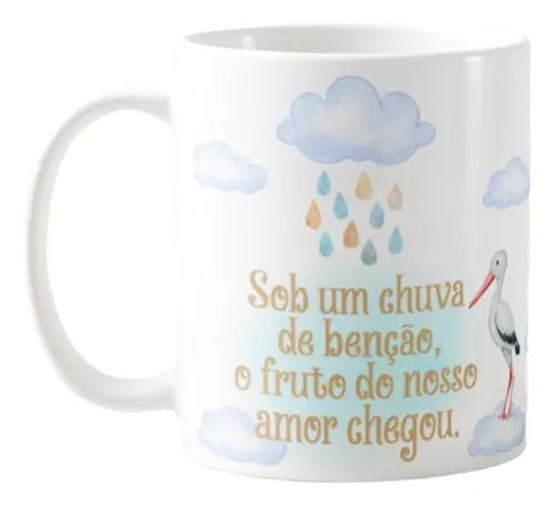 Caneca Presente Gravidez Personalizado Chuva De Benção - Anúncio de Gravidez (Família/Geral)