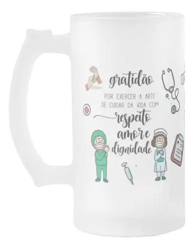 Copo de Cerveja Presente Personalizado Medicina Psiquiatra - Profissões (Médico(a))