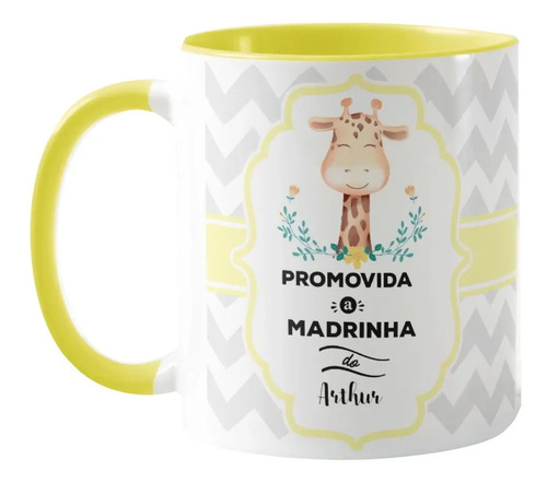 Caneca Presente Padrinhos Batizado Batismo Convite Girafa - Batizado (Padrinho)