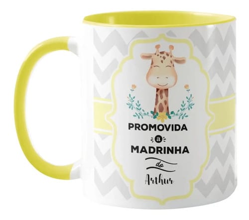 Caneca Presente Padrinhos Batizado Batismo Convite Girafa - Batizado (Padrinho)