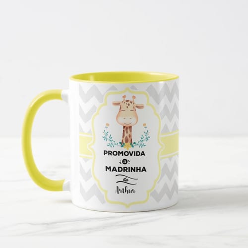 Caneca Presente Padrinhos Batizado Batismo Convite Girafa