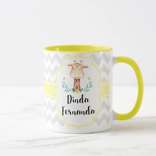 Caneca Presente Padrinhos Batizado Batismo Convite Girafa