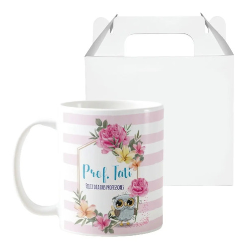 Caneca Professora Feliz Dia Do Professor Floral Com Carinho - Dia dos Professores (Professor(a))