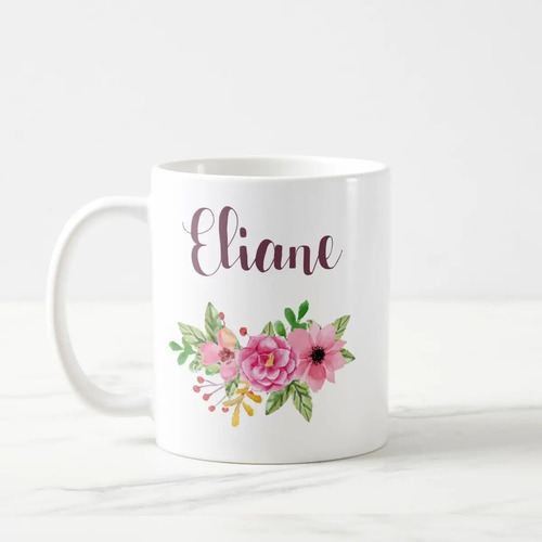 Caneca Personalizada Feminina Presente Mulher com Nome - Outros (Nome Delicado Floral rosa)
