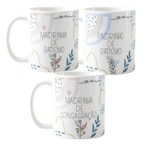 Kit 2 Canecas Personalizadas Convite Padrinhos de Batismo - Batizado (Padrinho)